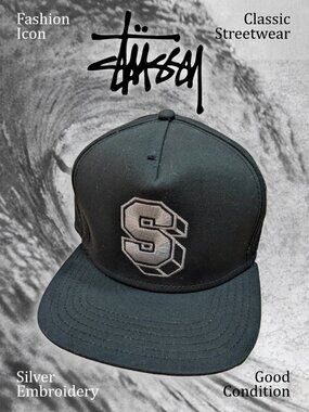 Stüssy Capz Silver S on Black Snapback